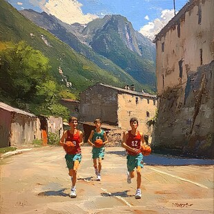 过去打篮球油画