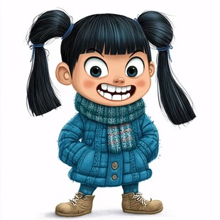 卡通麻花辫小女孩