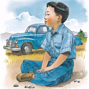 坐在地上的男孩