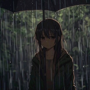 雨中撑伞的少女