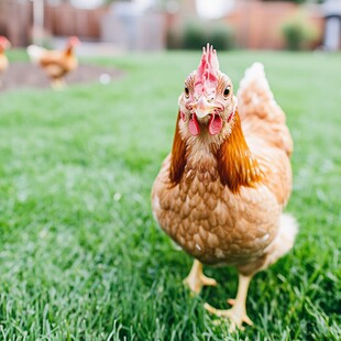 草地上的一只母鸡