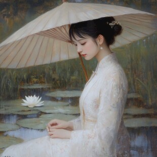 打伞的古典少女
