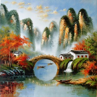 山水画油画手绘风景画