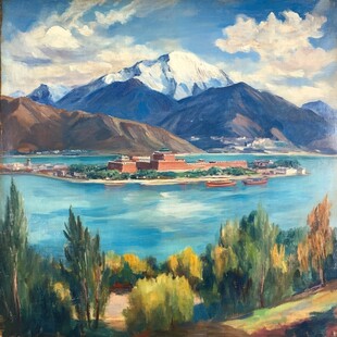 原创水彩布达拉宫风光