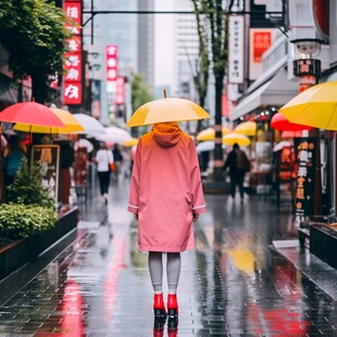 红色雨衣的路人