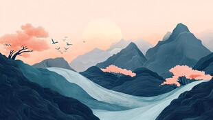 创意山水插画插图