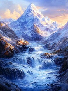 风雪流水山脉油画