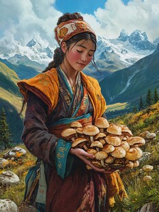 抱核桃的新疆女孩