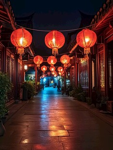 古建红灯笼夜景