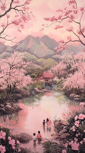 桃花源记古风山水插画