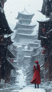 雪景古楼