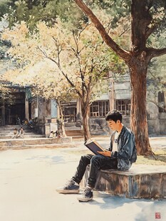 广西大学水彩彩绘插画