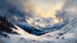 雪山飞雪油画