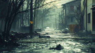 冬天下雨街道