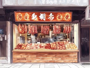 腌卤店插画