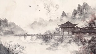 楼阁山水意境画