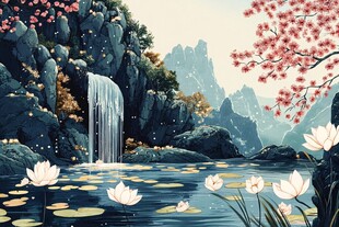 山水仙景插画