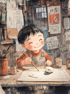 唯美小男孩插画
