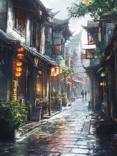 雨巷插画