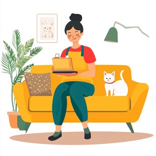 看书看画册的女生