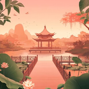爱晚亭城市插画素材