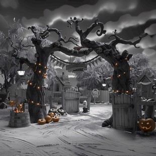 万圣节南瓜小镇树木