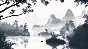 新中式禅意山水风景