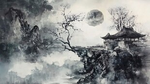 楼阁山水意境画