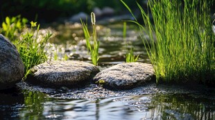 溪流水草卵石