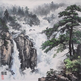 瀑布风水画