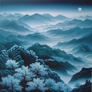 蓝色山水装饰画