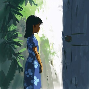 树傍下的少女