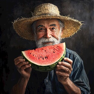 中年农夫抱西瓜头像