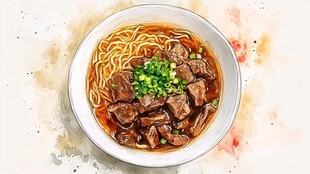 红烧牛肉面插画