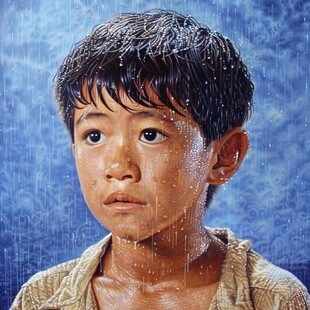 水幕中的小男孩