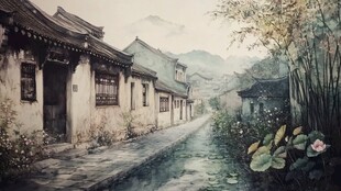 古街水彩画