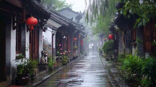 雨中古街