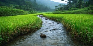 小河边的稻田