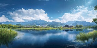 湘湖风景全景图