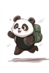 背着书包奔跑的小熊猫