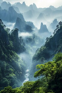 禅意山水山峰云雾风景