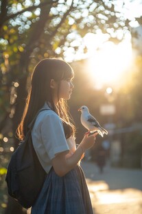 夕阳与白鸽