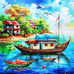 风景画渔船