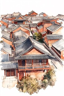 束河古镇插画