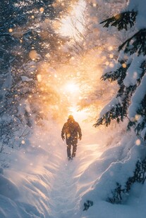 冬天森林夕阳雪景