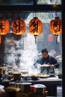 古镇茶铺食客