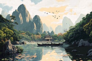 插画山水风景