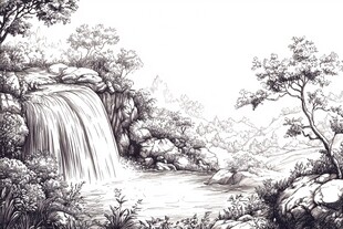 手绘山水画手绘风景画