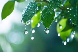 一串雨珠一片叶