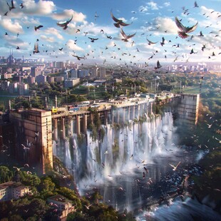 景点城市瀑布